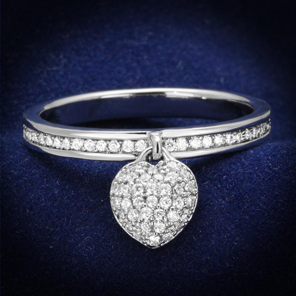 JCE275 Rhodium 925 Sterling Silver Ring with AAA Grade CZ  in Clear