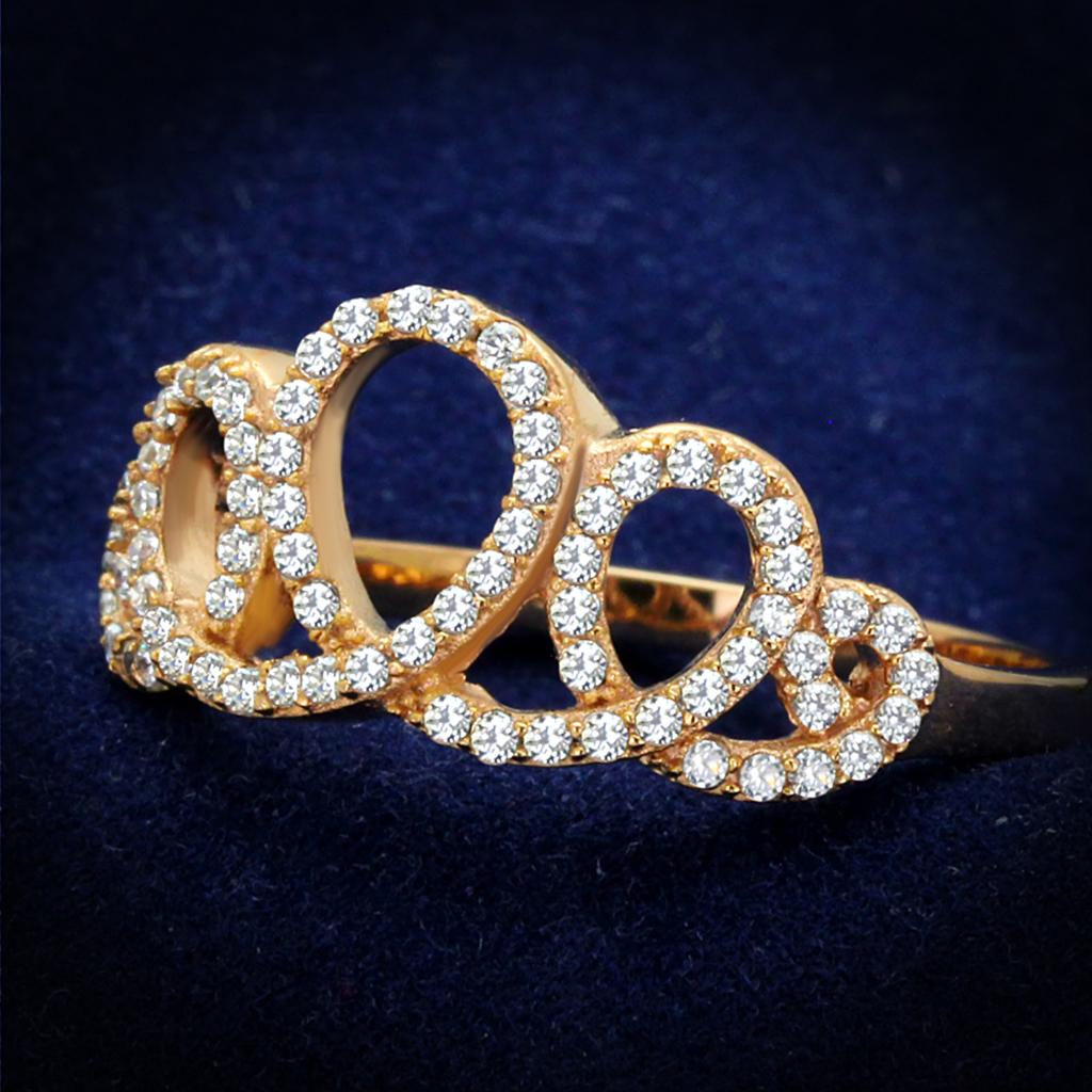 JCE279 Rose Gold 925 Sterling Silver Ring with AAA Grade CZ in Clear