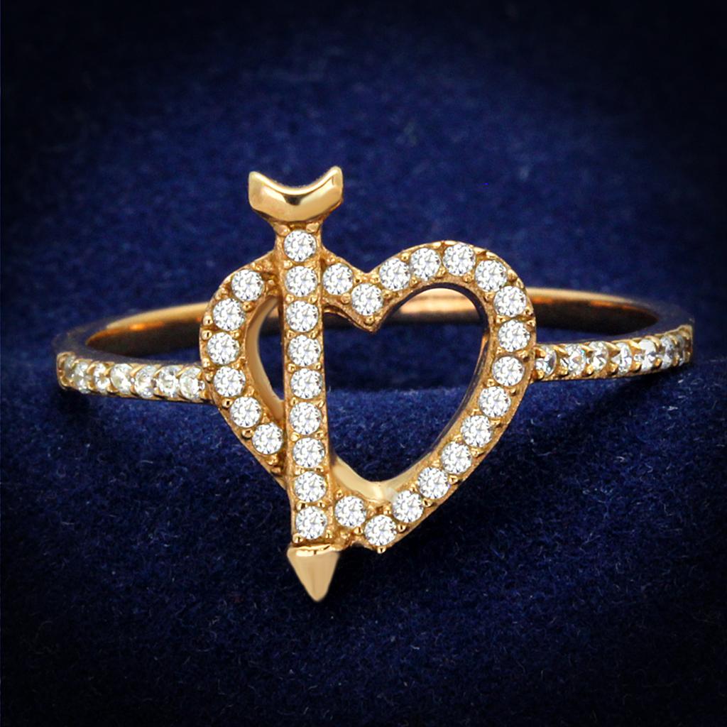 JCE281 Rose Gold 925 Sterling Silver Ring with AAA Grade CZ in Clear