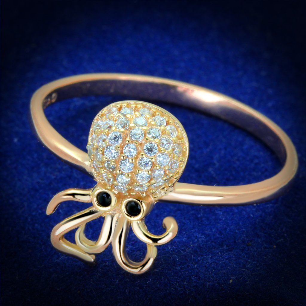 JCE282 Rose Gold 925 Sterling Silver Ring with AAA Grade CZ in Black Diamond