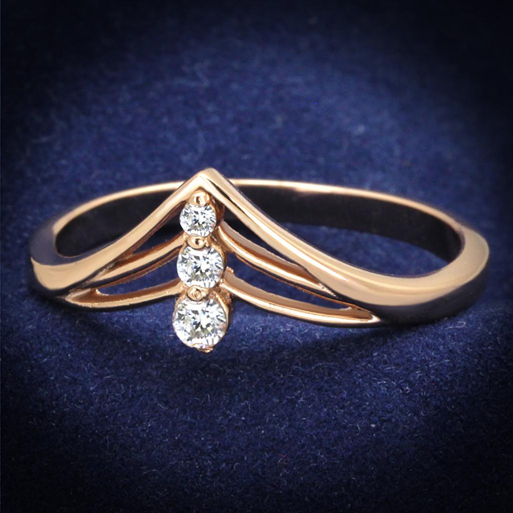 JCE283 Rose Gold 925 Sterling Silver Ring with AAA Grade CZ in Clear