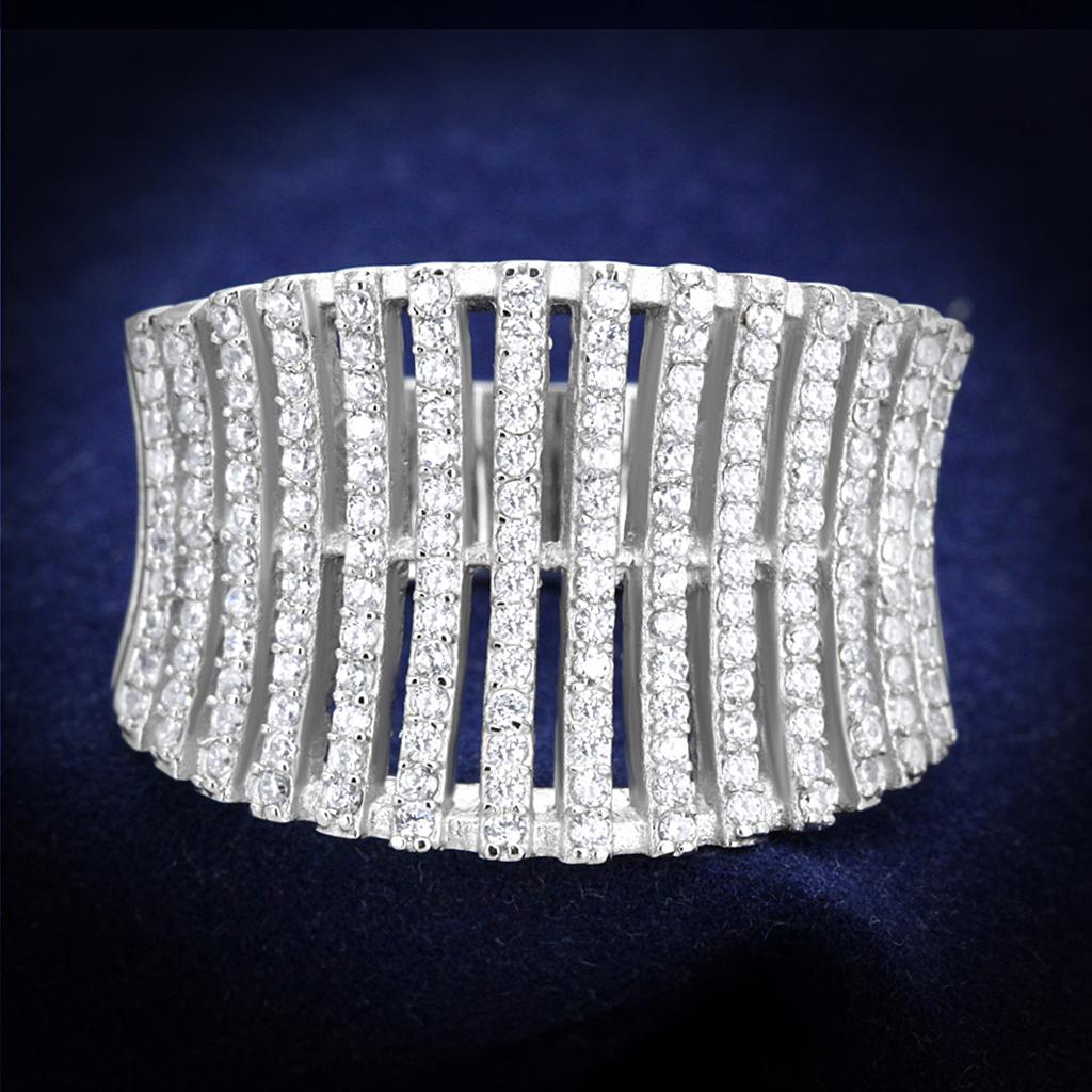 JCE302 Rhodium 925 Sterling Silver Ring with AAA Grade CZ in Clear