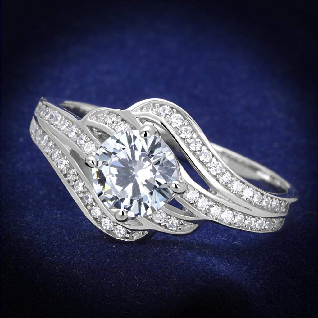 JCE303 Rhodium 925 Sterling Silver Ring with AAA Grade CZ in Clear