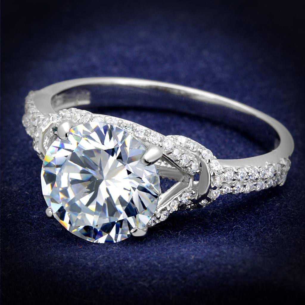 JCE304 Rhodium 925 Sterling Silver Ring with AAA Grade CZ in Clear