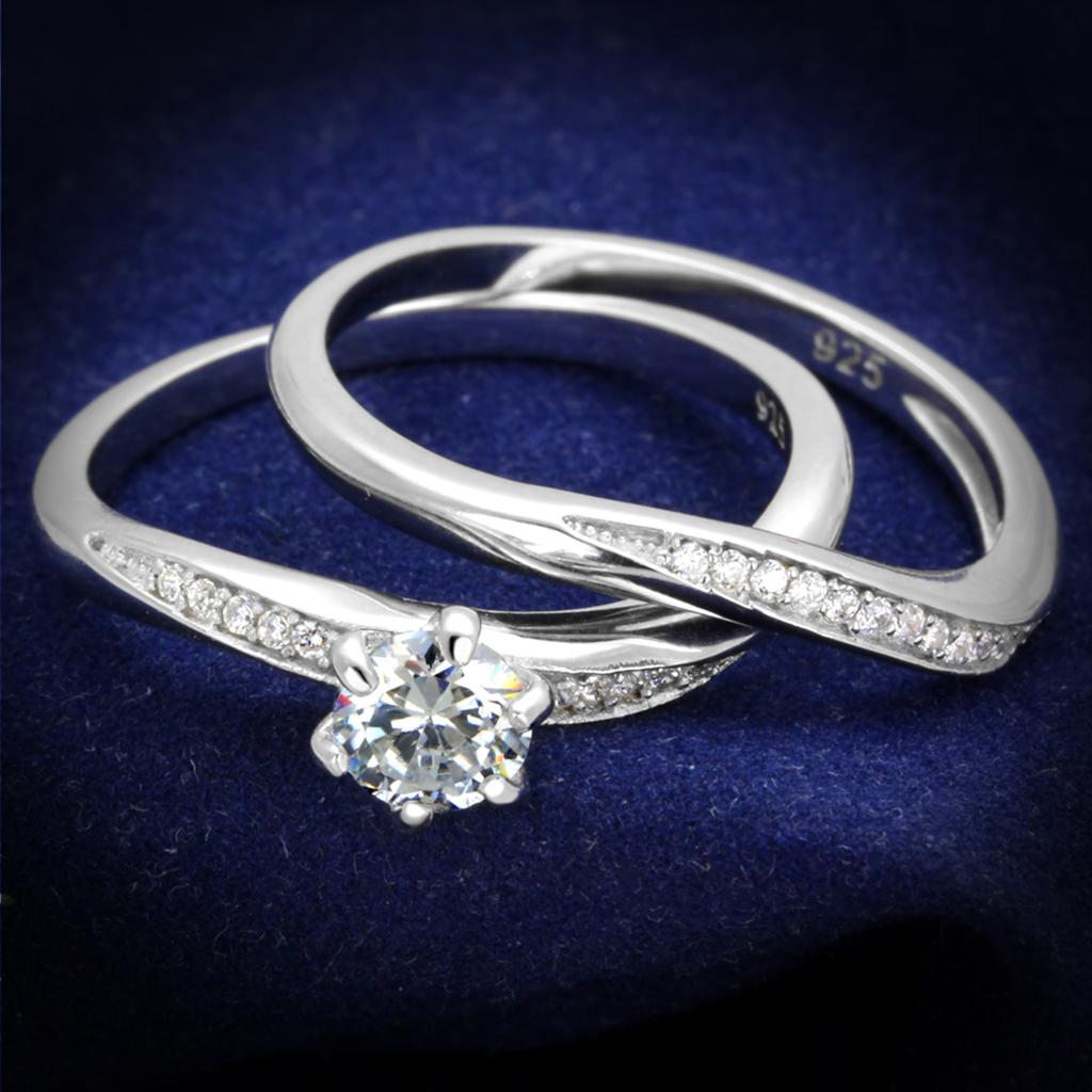 JCE349 Rhodium 925 Sterling Silver Ring with AAA Grade CZ  in Clear