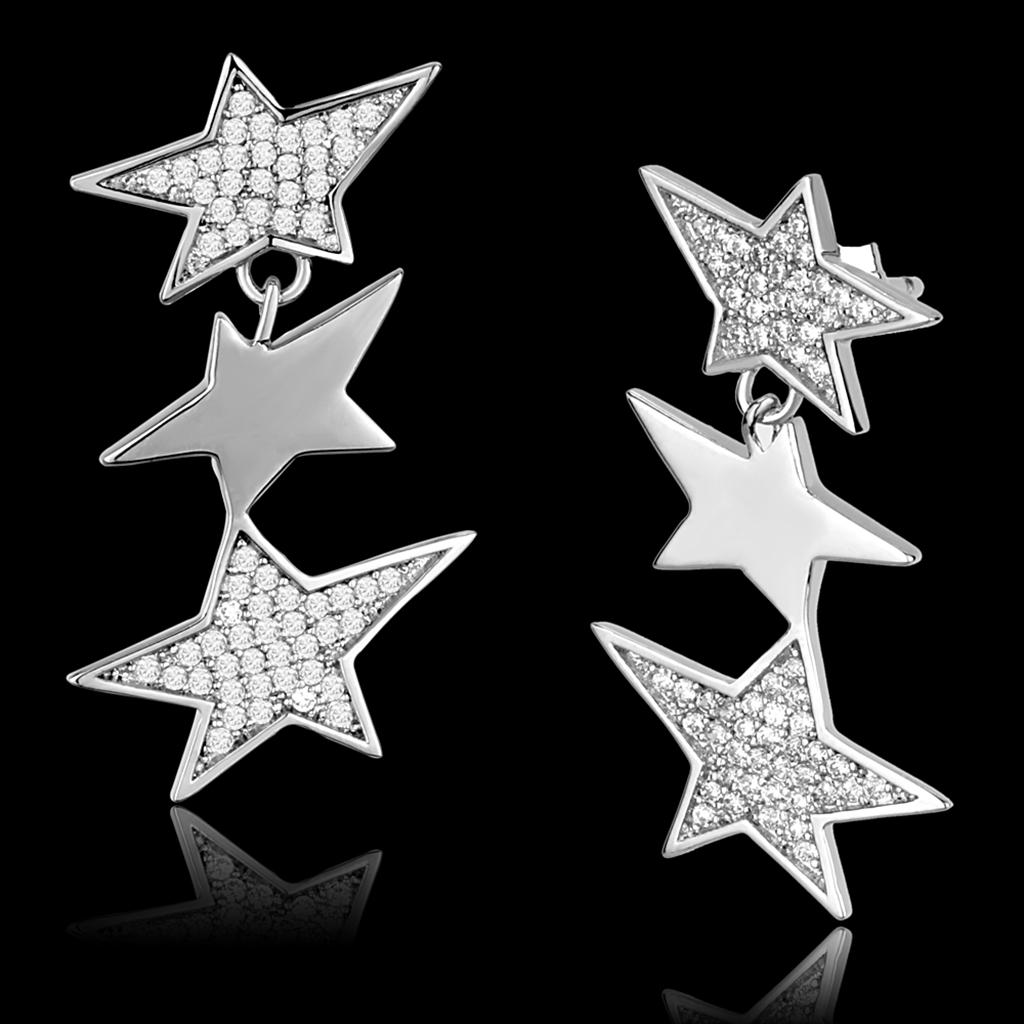 JCE381 Rhodium 925 Sterling Silver Earrings with AAA Grade CZ  in Clear