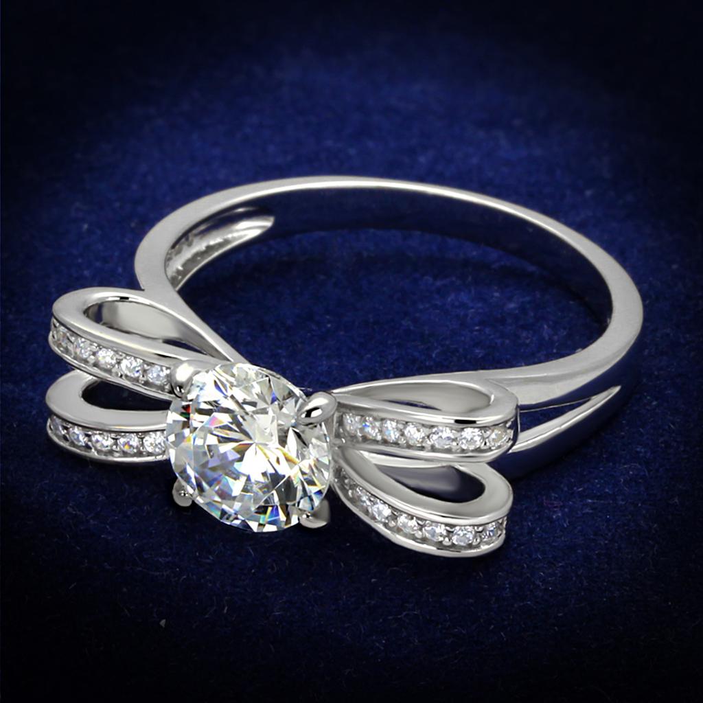 JCE470 Rhodium 925 Sterling Silver Ring with AAA Grade CZ  in Clear
