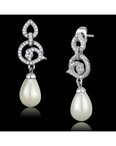 JCE480 Rhodium 925 Sterling Silver Earrings with Synthetic Pearl in Citrine Yellow