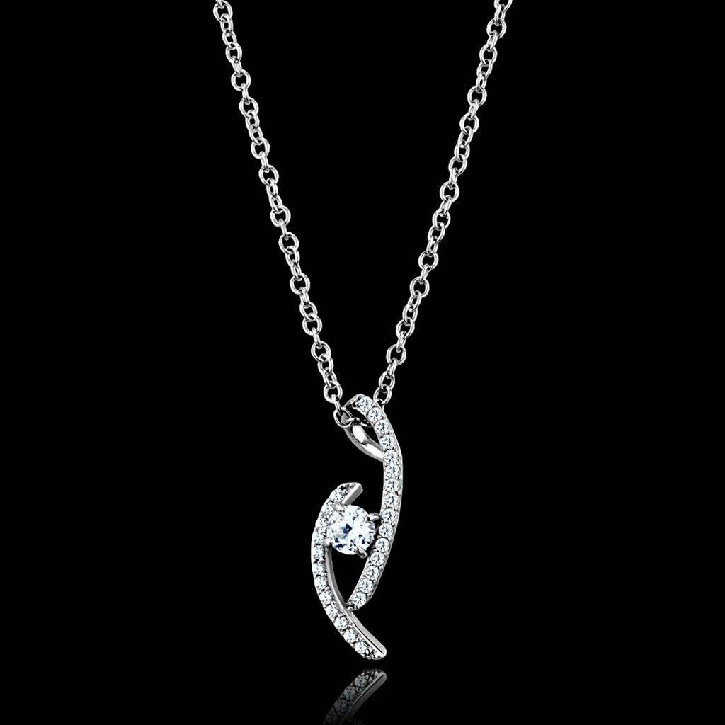 JCE515 Rhodium 925 Sterling Silver Necklace with AAA Grade CZ  in Clear