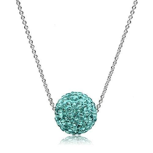 JCE059 Rhodium Brass Chain Pendant with Top Grade Crystal  in Sea Blue