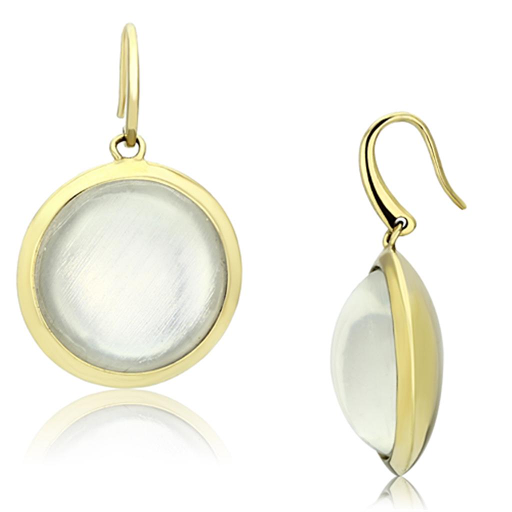 JCE102 IP Gold(Ion Plating) Brass Earrings with Synthetic Synthetic Stone in Clear